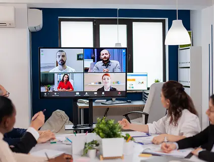 Remote and hybrid team members joining a video conference